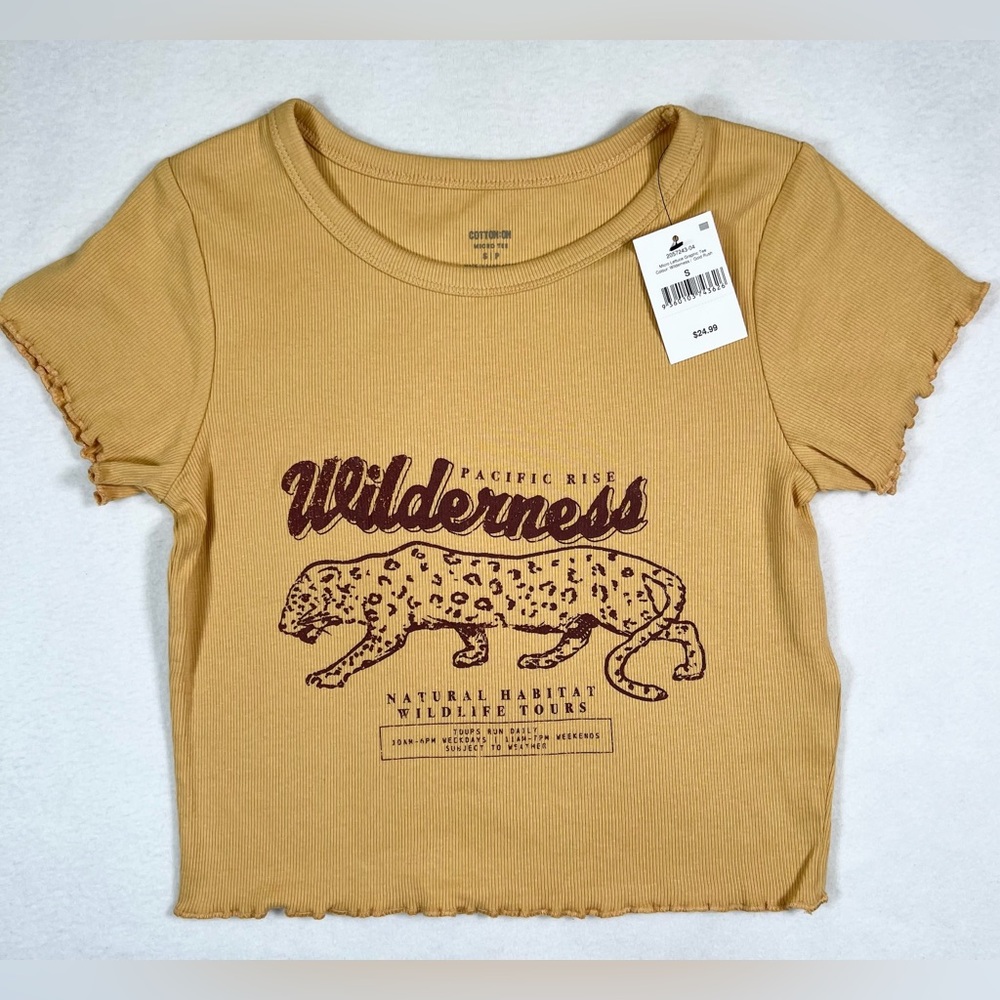 Cotton On Mustard Yellow 'Wilderness' Graphic Crop Top